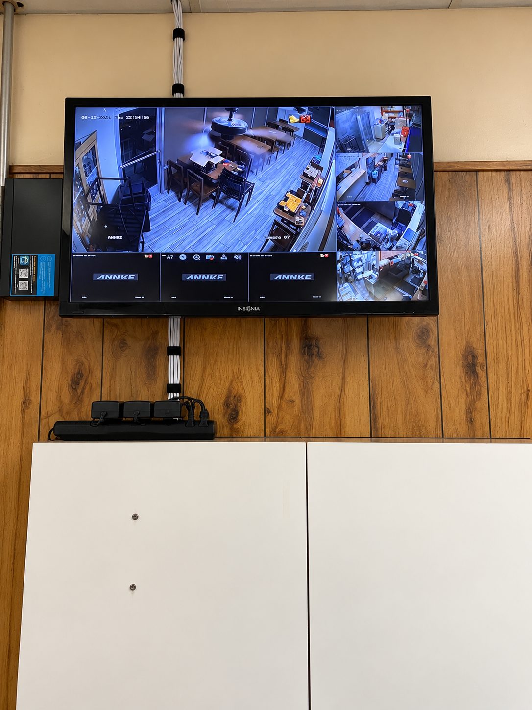 ISEEU TECHS installation: organized CCTV monitoring station with a multi-camera display